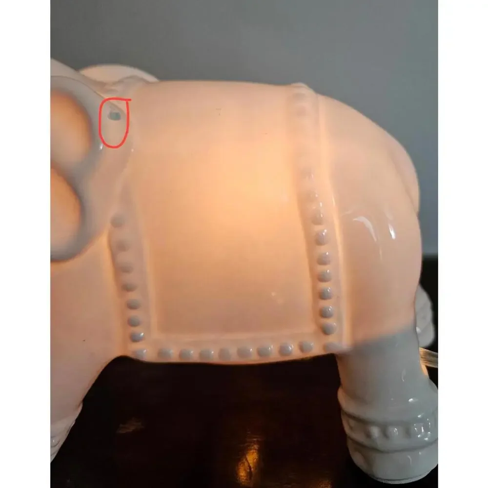 Elephant Night Light White Ceramic Nursery Lamp Boho Kids Room Decor
